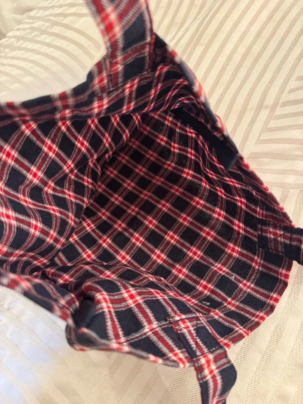 Octobre Navy Red Plaid Tote Bag